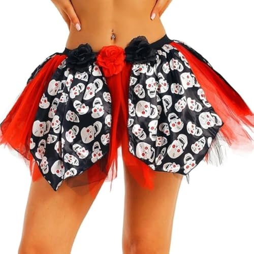 Ushiny Halloween Rock Rot Tutu Röcke Party Festival Kostüm Tüllrock Schachbrettmuster Rave Outfits für Frauen und Mädchen (DE/NL/SE/PL, Alphanumerisch, S, Regular, Regular, Rot 2) von Ushiny