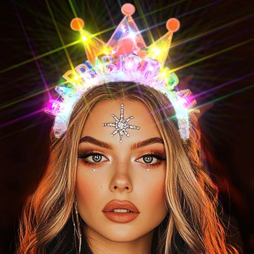Ushiny Leuchtende Stirnbänder für Frauen Geburtstagsstirnband Silber Funkelnde LED Festival-Accessoires Party-Kronenstirnbänder von Ushiny