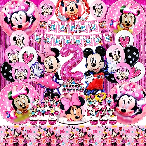 Minni Mouse Geburtstagsdeko 2 Jahre Mädchen Rosa, Minni Folienballons, Minni Luftballons für Birthday Party Supplies Dekoration Mit Mouse Tortendeko,Minni Happy Birthday Banner für Minni Themenparty Minni Mouse Geburtstagsdeko 2 Jahre Mädchen Rosa, Minni Folienballons, Minni Luftballons für Birthday Party Supplies Dekoration Mit Mouse Tortendeko,Minni Happy Birthday Banner für Minni Themenparty von Usizaxol