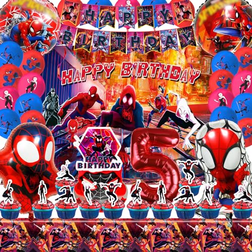 Spiderma Geburtstagsdeko 5 Jahre,Spiderma Kindergeburtstag Deko für Junge, 3D Spider Luftballon 5. Geburtstag Dekoration Mit Cartoon-Hintergrundstoff, Spider Figuren Folienballon und Zahlenballons von Usizaxol