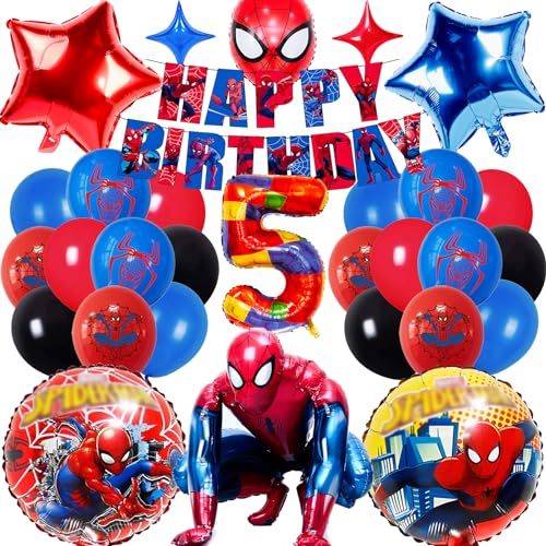 Spiderma Geburtstagsdeko 5 Jahre Set, Spiderma Kindergeburtstag Party Deko, Spidey Luftballons Geburtstag Deko für Junge und Mädchen Mit riesigen 3DSpiderma-Folienballons, Birthday Banner,Latexballons von Usizaxol