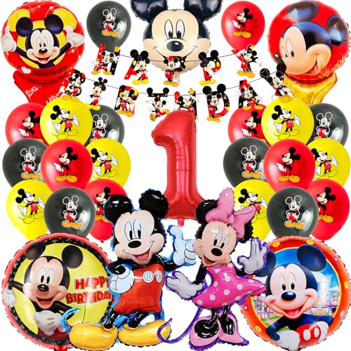 Micke Mouse Geburtstagsdeko, Micke Mouse Ballons Dekorationen 1 Jahre Mit Happy Birthday Banner, 3D Großer Micke Folienballons, ，Micke birthday party decorations für Jungen Kinder Geschenke Deko von Usizaxol