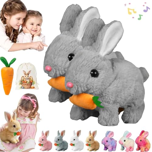 Usper Bunny Mein Realistisches Kaninchen Spielzeug FüR Kinder, HüPfender Hase Spielzeug Fanyil Bunnypal Ostergeschenke Kinder, Hasen Roboter Mit GeräUschen Bewegungen Wackeln (Grau 2pcs) von Usper