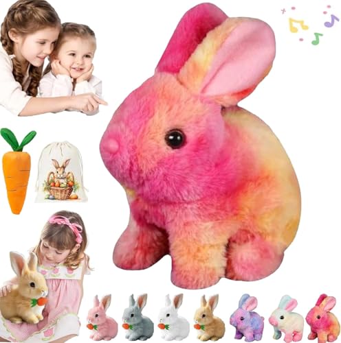 Usper Bunny Mein Realistisches Kaninchen Spielzeug FüR Kinder, HüPfender Hase Spielzeug Fanyil Bunnypal Ostergeschenke Kinder, Hasen Roboter Mit GeräUschen Bewegungen Wackeln (Rosa Gelb) von Usper