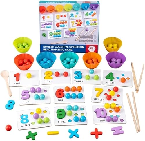 Usper Montessori Spielzeug 1 2 3 4 5 Jahre, Holz Pädagogische Mathe Lernspielzeug Perlen, Farben Sortierspiel mit 63 Perlen, Essstäbchen und Löffeln Usper Montessori Spielzeug 1 2 3 4 5 Jahre, Holz Pädagogische Mathe Lernspielzeug Perlen, Farben Sortierspiel mit 63 Perlen, Essstäbchen und Löffeln von Usper