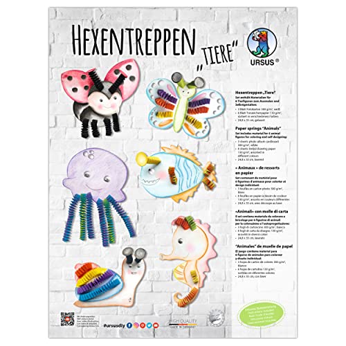 Ursus 21340099 - Bastelset Hexentreppen "Tiere", Material für 6 Tiere zum Ausmalen und Gestalten, aus Fotokarton und Tonzeichenpapier, für Jungen und Mädchen von Ursus