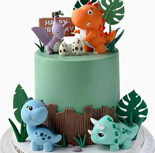 UtenTol 49 Stück Bagger Spielzeug Kuchendeko,Stück Kuchen Deko,Kuchen Deko Baustelle,Baustelle Baustelle Cake Deko Set (Dinosaurier Serie Kuchendekoration) von UtenTol