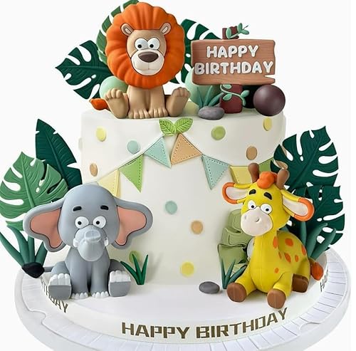 UtenTol 49 Stück Bagger Spielzeug Kuchendeko,Stück Kuchen Deko,Kuchen Deko Baustelle,Baustelle Baustelle Cake Deko Set (Dschungel Wild Tortenaufleger) von UtenTol