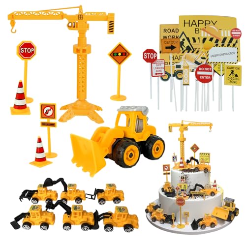 UtenTol 49 Stück Bagger Spielzeug Kuchendeko,Stück Kuchen Deko,Kuchen Deko Baustelle,Baustelle Baustelle Cake Deko Set (Stück Bagger Spielzeug Kuchendeko) von UtenTol