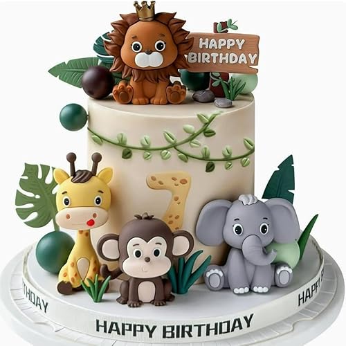 UtenTol 49 Stück Bagger Spielzeug Kuchendeko,Stück Kuchen Deko,Kuchen Deko Baustelle,Baustelle Baustelle Cake Deko Set (Wildes Tier Tortendekoration) von UtenTol