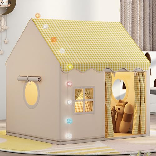 Kinderzelt Indoor, Kinder Spielhaus mit Lichtern & Matte, Spielzelt Prinzessin Zelt Kuschelecke Kinderzimmer Bettzelt Indoor Kinderspielhaus für Kinder Drinnen Schlafzimmer Deko (Gelb) von Utensy