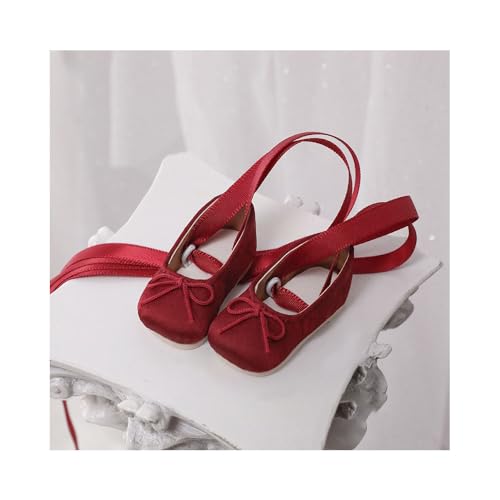 Uteruik BJD Puppen-Schnürschuhe, 1/6, 11,8 Zoll, BJD-Puppe, Flache Tanzschuhe, Puppenzubehör, Rot Uteruik BJD Puppen-Schnürschuhe, 1/6, 11,8 Zoll, BJD-Puppe, Flache Tanzschuhe, Puppenzubehör, Rot von Uteruik