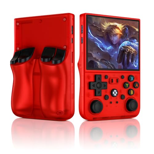 UTILIFY Retro R36MAX Konsole, tragbar, Rot, 128 GB + 18.000 Spiele | HD-Display 10,2 cm (4 Zoll) | Akku 4000 mAh | HDMI/AV-Ausgang | USB Typ C | kompakt und ergonomisch | Etui und Displayschutzfolie von Utilify
