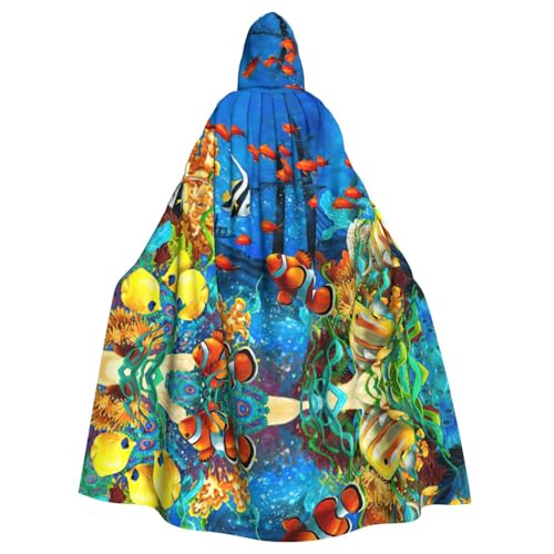 Umhang mit Kapuze "The Underwater World", tropischer Fisch-Druck, Umhang mit Kapuze, mittelalterlicher Renaissance-Umhang für Damen und Herren, Halloween, Cosplay-Kostüm Umhang mit Kapuze "The Underwater World", tropischer Fisch-Druck, Umhang mit Kapuze, mittelalterlicher Renaissance-Umhang für Damen und Herren, Halloween, Cosplay-Kostüm von Uusnwaa