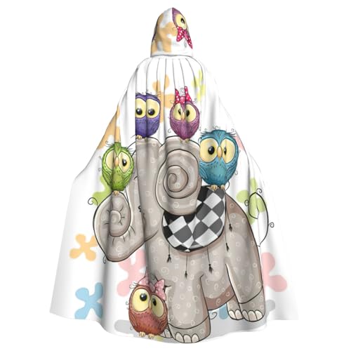 Uusnwaa Umhang mit Kapuze, Cartoon-Elefant und Eulen, Blumendruck, Umhang mit Kapuze, mittelalterlicher Renaissance-Umhang für Damen und Herren, Halloween, Cosplay-Kostüm Uusnwaa Umhang mit Kapuze, Cartoon-Elefant und Eulen, Blumendruck, Umhang mit Kapuze, mittelalterlicher Renaissance-Umhang für Damen und Herren, Halloween, Cosplay-Kostüm von Uusnwaa