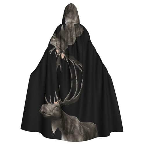 Uusnwaa Umhang mit Kapuze, Elch-Druck, Umhang mit Kapuze, Mittelalter-Renaissance-Umhang für Damen und Herren, Halloween, Cosplay-Kostüm von Uusnwaa