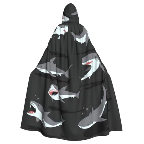 Uusnwaa Umhang mit Kapuze, Hai-Druck, Umhang mit Kapuze, Mittelalter-Renaissance-Umhang für Damen und Herren, Halloween, Cosplay-Kostüm von Uusnwaa