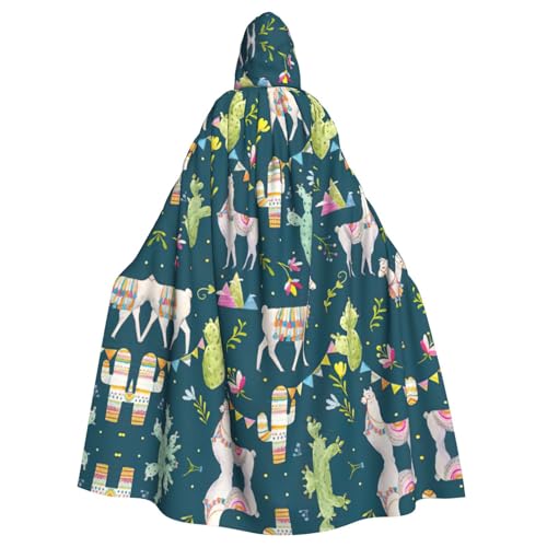 Uusnwaa Umhang mit Kapuze, Lama, Tier, Alpaka, tropischer Kaktus, Umhang mit Kapuze, Mittelalter-Renaissance-Umhang für Damen und Herren, Halloween, Cosplay-Kostüm von Uusnwaa
