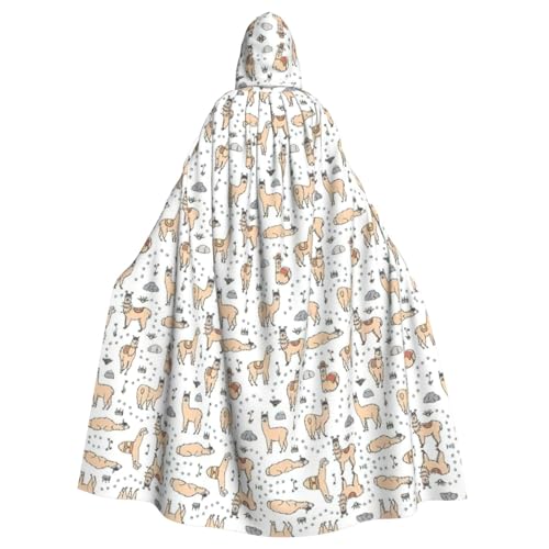 Uusnwaa Umhang mit Kapuze, Lama-Cartoon-Muster, Umhang mit Kapuze, Mittelalter-Renaissance-Umhang für Damen und Herren, Halloween, Cosplay-Kostüm von Uusnwaa