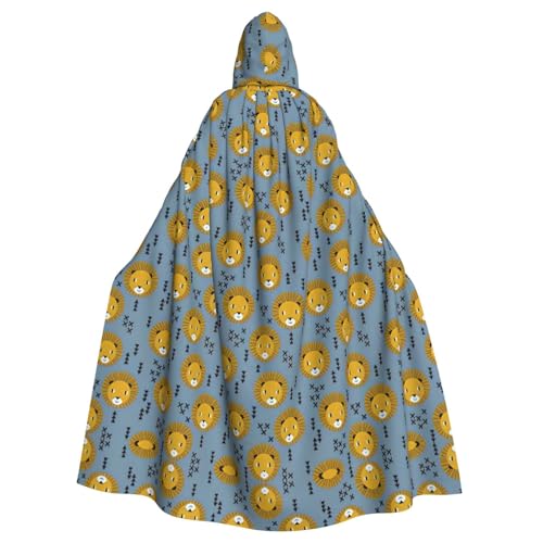 Uusnwaa Umhang mit Kapuze, Löwenkopf, Löwenkopf, für Kinder, blauer Druck, Umhang mit Kapuze, mittelalterlicher Renaissance-Umhang für Damen und Herren, Halloween, Cosplay-Kostüm von Uusnwaa