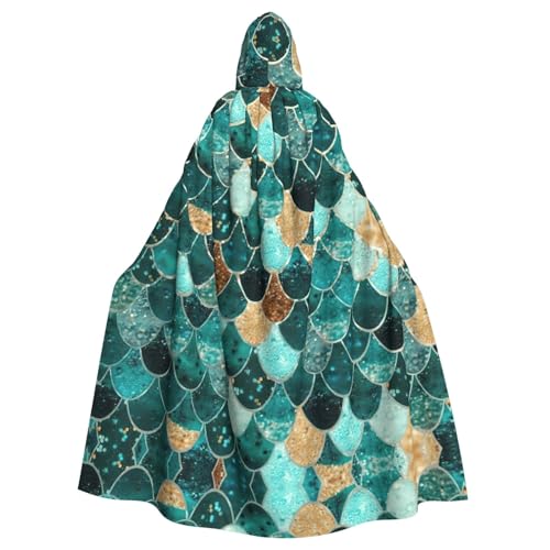 Uusnwaa Umhang mit Kapuze, Meerjungfrauen-Motiv, Fischschuppen-Druck, Umhang mit Kapuze, Mittelalter-Renaissance-Umhang für Damen und Herren, Halloween, Cosplay-Kostüm von Uusnwaa