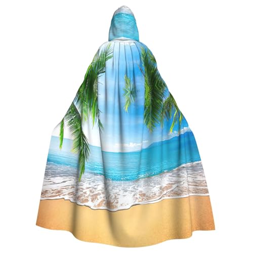 Uusnwaa Umhang mit Kapuze, Motiv: Ozean, Meer, Strand, Palmenblätter, Umhang mit Kapuze, Mittelalter-Renaissance-Umhang für Damen und Herren, Halloween, Cosplay-Kostüm von Uusnwaa