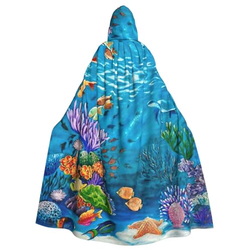 Uusnwaa Umhang mit Kapuze, Motiv: Ozean, Meeresschildkröte, tropischer Fisch, Seestern, Umhang mit Kapuze, Mittelalter-Renaissance-Umhang für Damen und Herren, Halloween, Cosplay-Kostüm von Uusnwaa