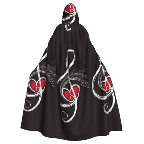 Uusnwaa Umhang mit Kapuze, Musiksymbole, Liebesaufdruck, Umhang mit Kapuze, Mittelalter-Renaissance-Umhang für Damen und Herren, Halloween, Cosplay-Kostüm von Uusnwaa