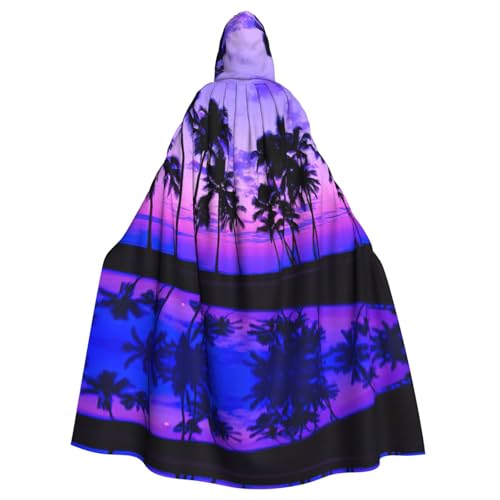 Uusnwaa Umhang mit Kapuze, Palme, violetter Sonnenuntergang, Umhang mit Kapuze, Mittelalter-Renaissance-Umhang für Damen und Herren, Halloween, Cosplay-Kostüm von Uusnwaa