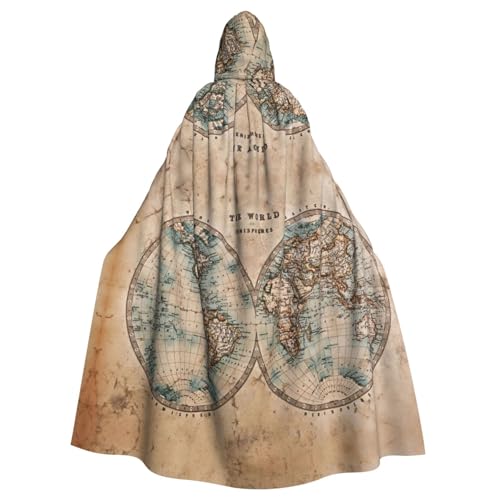 Uusnwaa Umhang mit Kapuze, altgebeizter Weltkarten-Druck, Umhang mit Kapuze, mittelalterlicher Renaissance-Umhang für Damen und Herren, Halloween, Cosplay-Kostüm von Uusnwaa