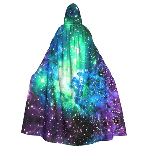 Uusnwaa Umhang mit Kapuze, grün-blau-violett, Galaxie-Druck, Umhang mit Kapuze, mittelalterlicher Renaissance-Umhang für Damen und Herren, Halloween, Cosplay-Kostüm von Uusnwaa