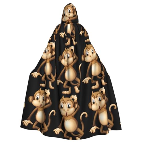 Uusnwaa Umhang mit Kapuze, niedlicher Affen-Druck, Umhang mit Kapuze, Mittelalter-Renaissance-Umhang für Damen und Herren, Halloween, Cosplay-Kostüm von Uusnwaa