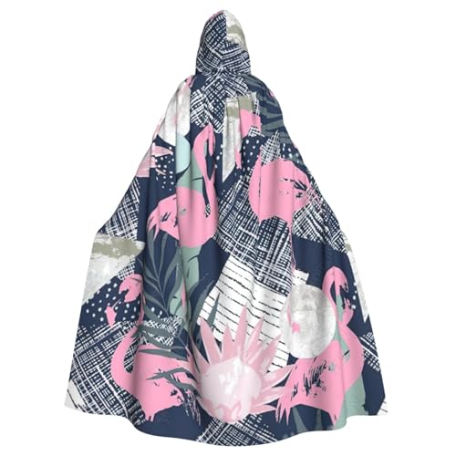 Uusnwaa Umhang mit Kapuze, rosafarbener Flamingo- und Blätteraufdruck, Umhang mit Kapuze, mittelalterlicher Renaissance-Umhang für Damen und Herren, Halloween, Cosplay-Kostüm von Uusnwaa
