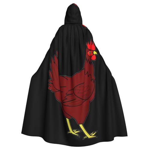 Uusnwaa Umhang mit Kapuze, roter Huhn-Druck, Umhang mit Kapuze, mittelalterlicher Renaissance-Umhang für Damen und Herren, Halloween, Cosplay-Kostüm von Uusnwaa