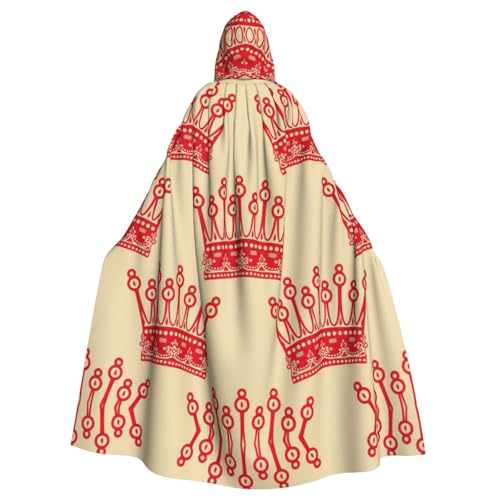 Uusnwaa Umhang mit Kapuze, roter Kronenaufdruck, Umhang mit Kapuze, Mittelalter-Renaissance-Umhang für Damen und Herren, Halloween, Cosplay-Kostüm von Uusnwaa