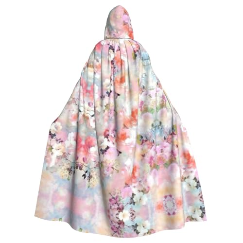 Uusnwaa Umhang mit Kapuze, schöner rosa Blumendruck, Umhang mit Kapuze, Mittelalter-Renaissance-Umhang für Damen und Herren, Halloween, Cosplay-Kostüm von Uusnwaa