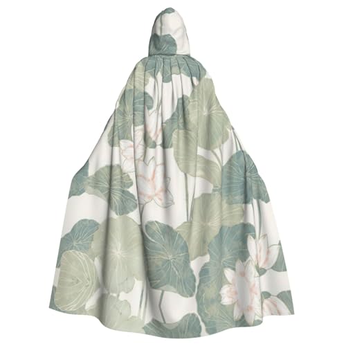 Uusnwaa Umhang mit Kapuze, schwarzer Lilien-Pad-Druck, Umhang mit Kapuze, mittelalterlicher Renaissance-Umhang für Damen und Herren, Halloween, Cosplay-Kostüm von Uusnwaa