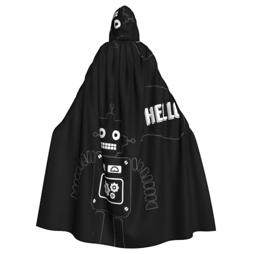 Uusnwaa Umhang mit Kapuze, schwarzer Roboterdruck, Umhang mit Kapuze, Mittelalter-Renaissance-Umhang für Damen und Herren, Halloween, Cosplay-Kostüm von Uusnwaa