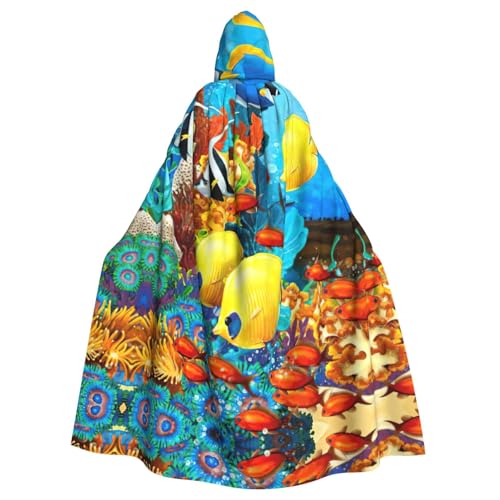 Uusnwaa Umhang mit Kapuze, tropischer Ozean, Seefisch-Druck, Umhang mit Kapuze, Mittelalter-Renaissance-Umhang für Damen und Herren, Halloween, Cosplay-Kostüm von Uusnwaa