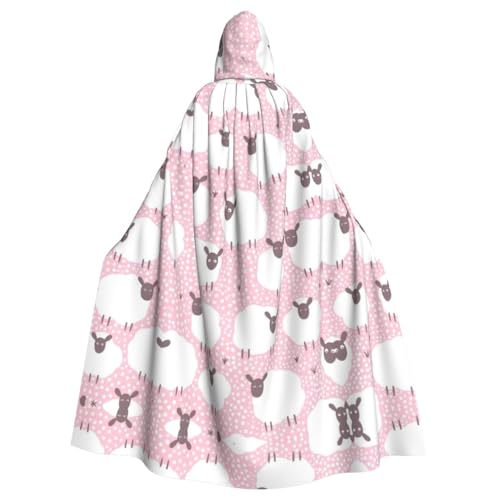 Uusnwaa Umhang mit Kapuze, weißes Schaf auf rosa Hintergrund, Umhang mit Kapuze, mittelalterlicher Renaissance-Umhang für Damen und Herren, Halloween, Cosplay-Kostüm von Uusnwaa