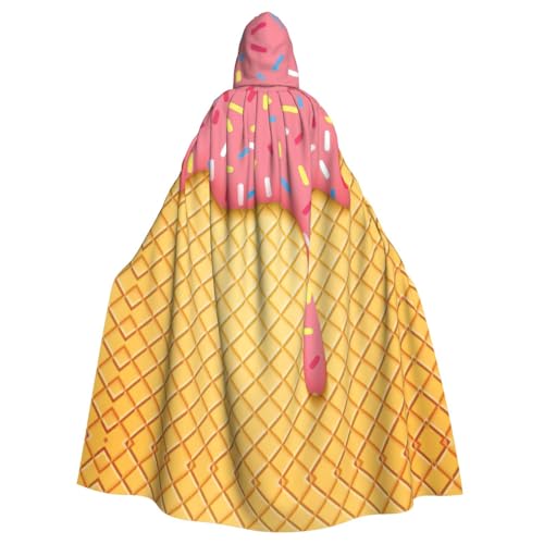Uusnwaa Umhang mit Kapuze und Eiscreme- und Waffelmuster, Umhang mit Kapuze, Mittelalter-Renaissance-Umhang für Damen und Herren, Halloween, Cosplay-Kostüm von Uusnwaa