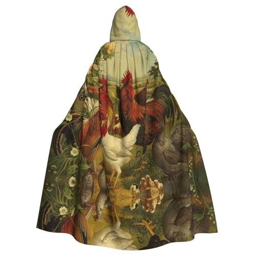 Uusnwaa Umhang mit Kapuze und Hühnern und Bauernhof, Umhang mit Kapuze, Mittelalter-Renaissance-Umhang für Damen und Herren, Halloween, Cosplay-Kostüm von Uusnwaa