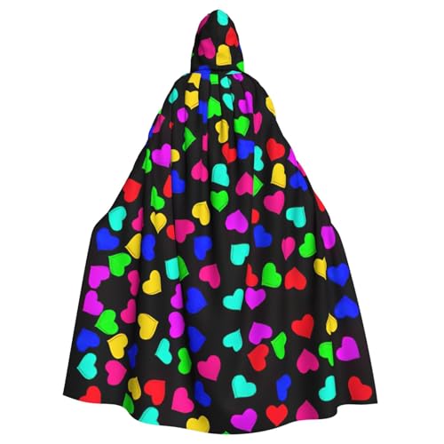 Uusnwaa Umhang mit Kapuze und Regenbogenherzen, Umhang mit Kapuze, Mittelalter-Renaissance-Umhang für Damen und Herren, Halloween, Cosplay-Kostüm von Uusnwaa