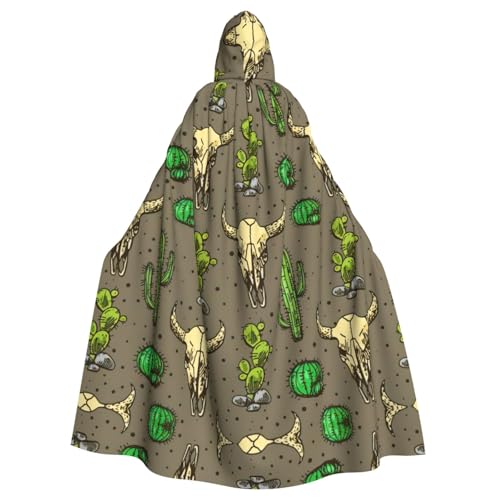 Uusnwaa Umhang mit Kapuze und Totenkopf des Stiers und niedlichem Kaktus-Druck, Umhang mit Kapuze, mittelalterlicher Renaissance-Umhang für Damen und Herren, Halloween, Cosplay-Kostüm von Uusnwaa