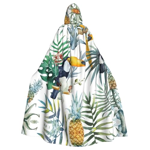 Uusnwaa Umhang mit Kapuze und tropischen Blättern, Vogeldruck, Umhang mit Kapuze, mittelalterlicher Renaissance-Umhang für Damen und Herren, Halloween, Cosplay-Kostüm von Uusnwaa