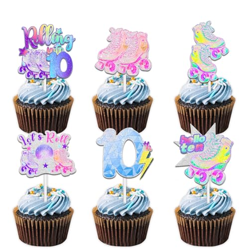 18 bunte Glitzer-Rollschuh-Cupcake-Topper für 80er-/90er-Jahre-Retro-Hip-Hop-Rollschuhlaufen, Rolle in 10 Themen-Dekorationen, für Jungen und Mädchen, Party-Dekorationen 18 bunte Glitzer-Rollschuh-Cupcake-Topper für 80er-/90er-Jahre-Retro-Hip-Hop-Rollschuhlaufen, Rolle in 10 Themen-Dekorationen, für Jungen und Mädchen, Party-Dekorationen von Uwaikin