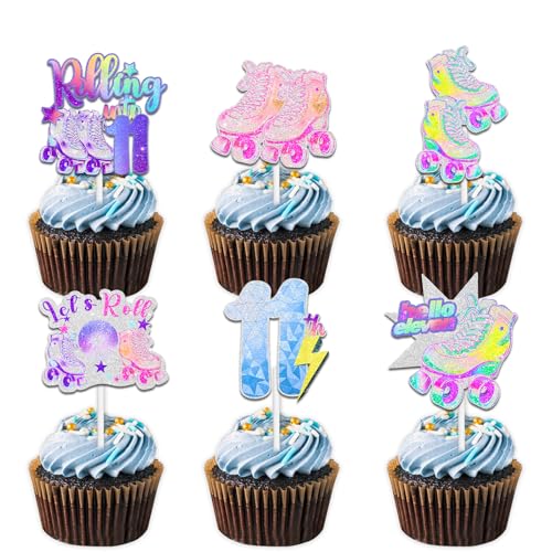 18 bunte Glitzer-Rollschuh-Cupcake-Topper für 80er-/90er-Jahre-Retro-Hip-Hop-Rollschuhlaufen, Rolle in 10 Themen-Dekorationen, für Jungen und Mädchen, Party-Dekorationen 18 bunte Glitzer-Rollschuh-Cupcake-Topper für 80er-/90er-Jahre-Retro-Hip-Hop-Rollschuhlaufen, Rolle in 10 Themen-Dekorationen, für Jungen und Mädchen, Party-Dekorationen von Uwaikin