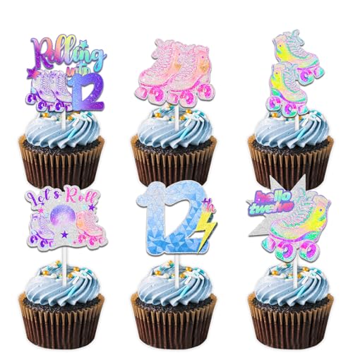 18 bunte Glitzer-Rollschuh-Cupcake-Topper für 80er-/90er-Jahre-Retro-Hip-Hop-Rollschuhlaufen, Rolle in 12 Themen-Dekorationen, für Jungen und Mädchen, Party-Dekorationen 18 bunte Glitzer-Rollschuh-Cupcake-Topper für 80er-/90er-Jahre-Retro-Hip-Hop-Rollschuhlaufen, Rolle in 12 Themen-Dekorationen, für Jungen und Mädchen, Party-Dekorationen von Uwaikin