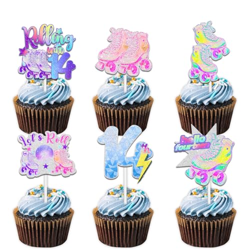 18 bunte Glitzer-Rollschuh-Cupcake-Topper für 80er-/90er-Jahre-Retro-Hip-Hop-Rollschuhlaufroller, 14 Themen-Dekorationen, für Jungen und Mädchen, Party-Dekorationen 18 bunte Glitzer-Rollschuh-Cupcake-Topper für 80er-/90er-Jahre-Retro-Hip-Hop-Rollschuhlaufroller, 14 Themen-Dekorationen, für Jungen und Mädchen, Party-Dekorationen von Uwaikin