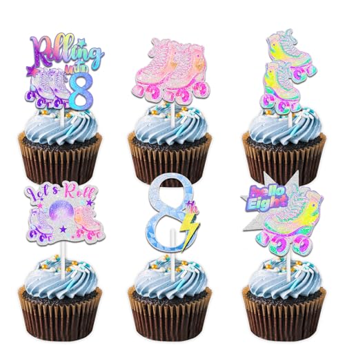 18 bunte Glitzer-Rollschuh-Cupcake-Topper für 80er-/90er-Jahre-Retro-Hip-Hop-Rollschuhlaufroller, 8 Themen-Dekor-Zubehör, für Jungen und Mädchen, Party-Dekorationen 18 bunte Glitzer-Rollschuh-Cupcake-Topper für 80er-/90er-Jahre-Retro-Hip-Hop-Rollschuhlaufroller, 8 Themen-Dekor-Zubehör, für Jungen und Mädchen, Party-Dekorationen von Uwaikin